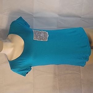Brenda's sequin pocket top small turquoise new in package